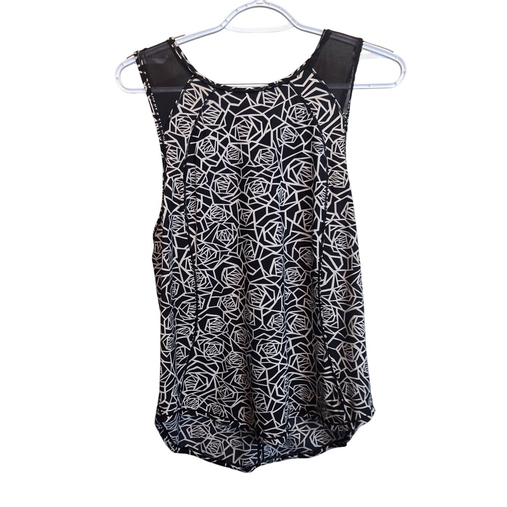 Lululemon Tank Top Womens Medium Black White Geometric Rose Mesh Keyhole Back